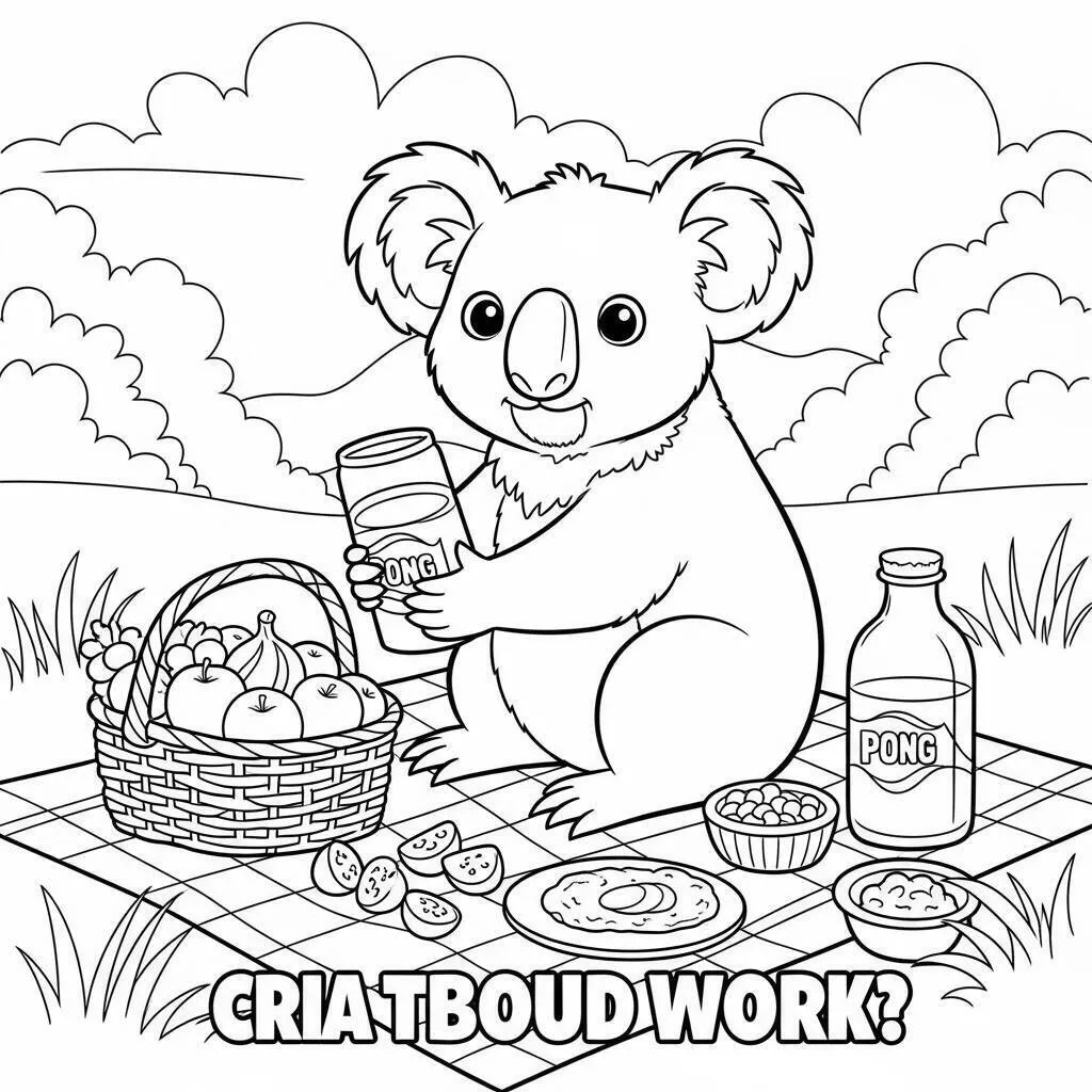 Koala haciendo un picnic Dibujo para colorear