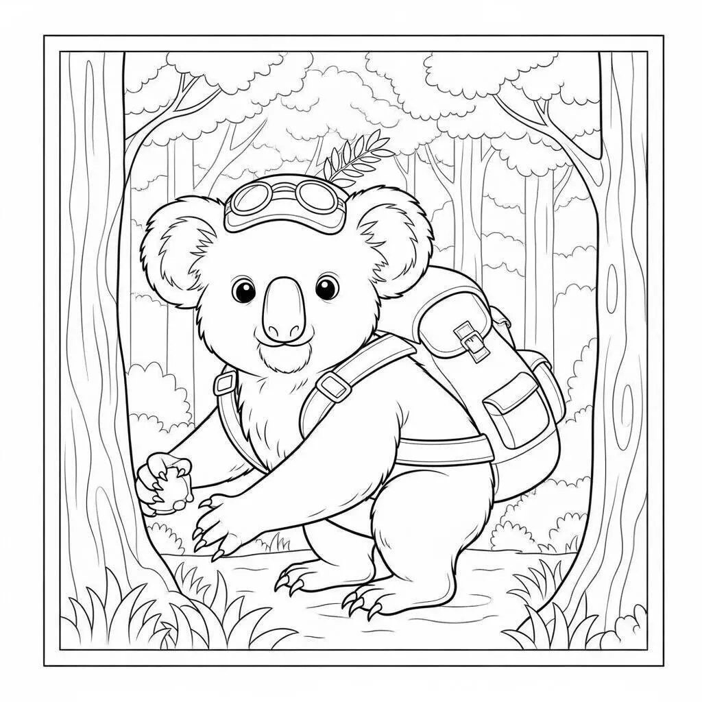 Dibujo de Koala aventurero con mochila para colorear