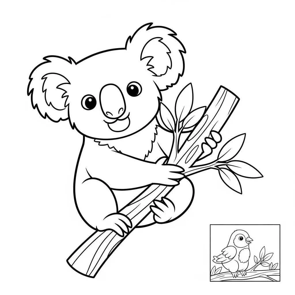 Dibujo de Koala feliz abrazando un tronco para colorear