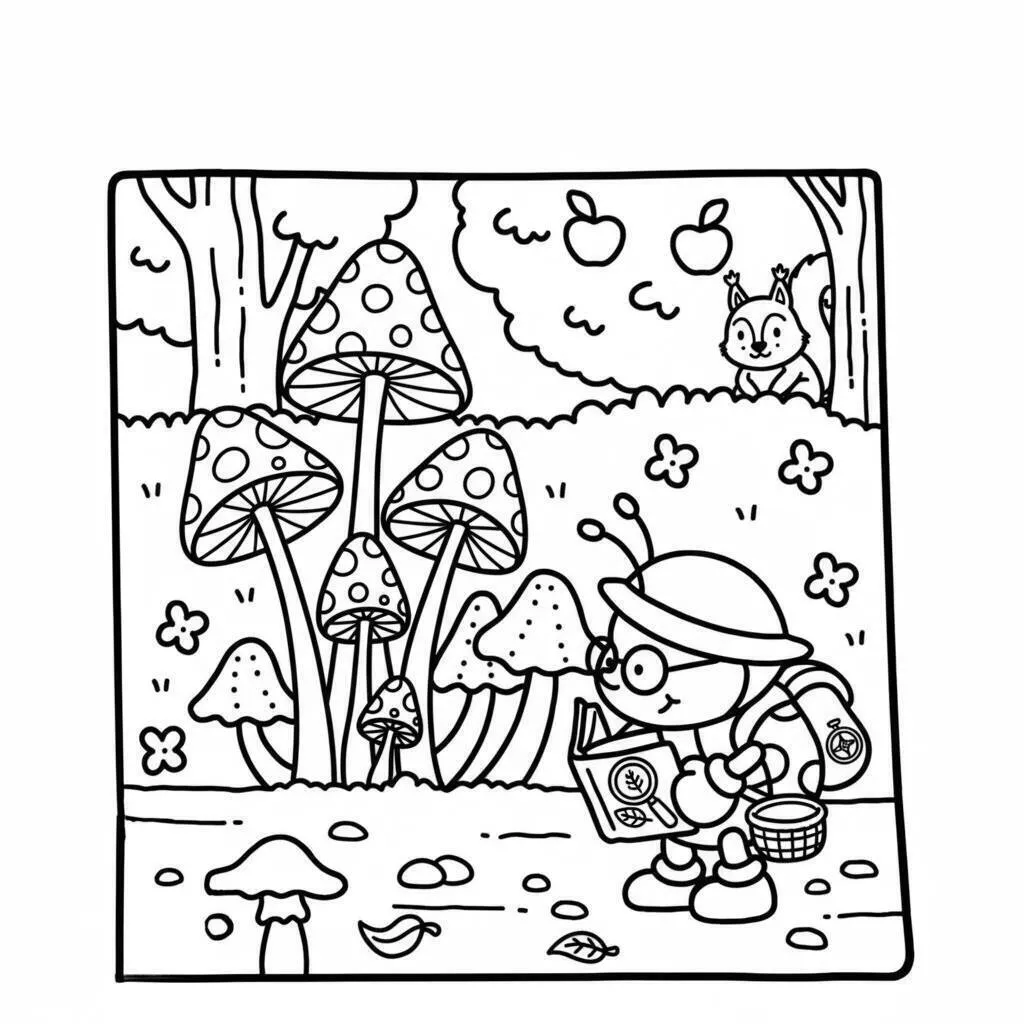 Desenho de Coco Wyo Coletando Cogumelos para Colorir