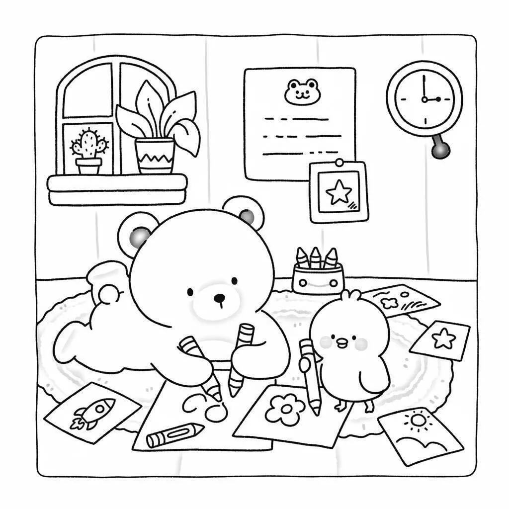 Desenho de Coco Wyo Colorindo com Amigo para Colorir