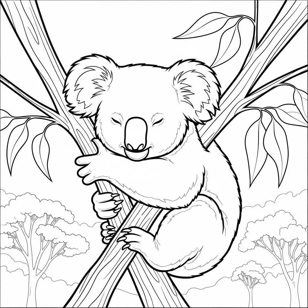 Dibujo de Koala abrazando un árbol para colorear