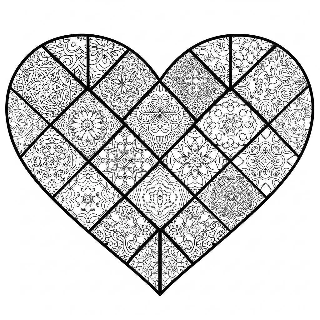 Desenho de Coração com Padrões Mandala para Colorir