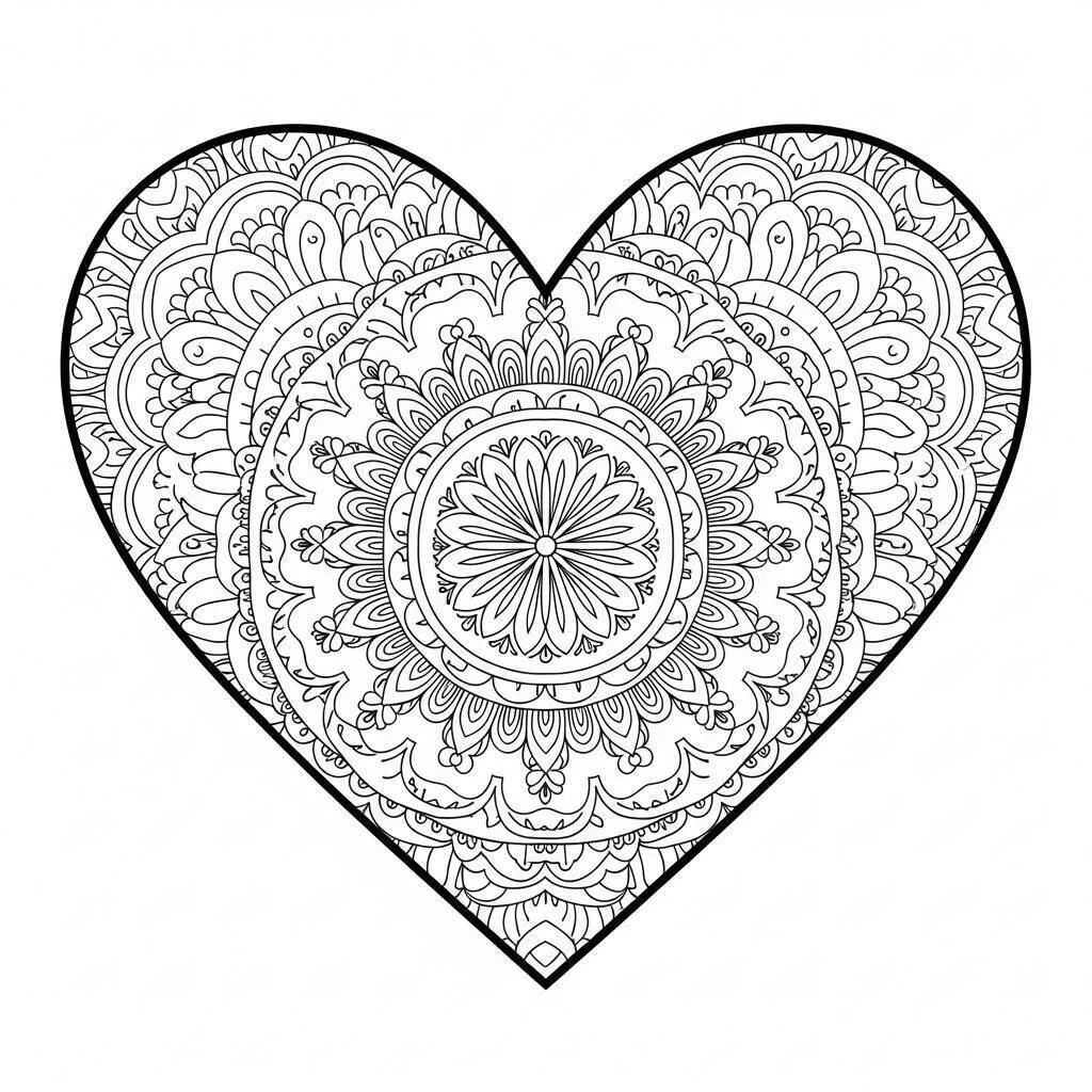 Desenho de Coração Mandala para Colorir