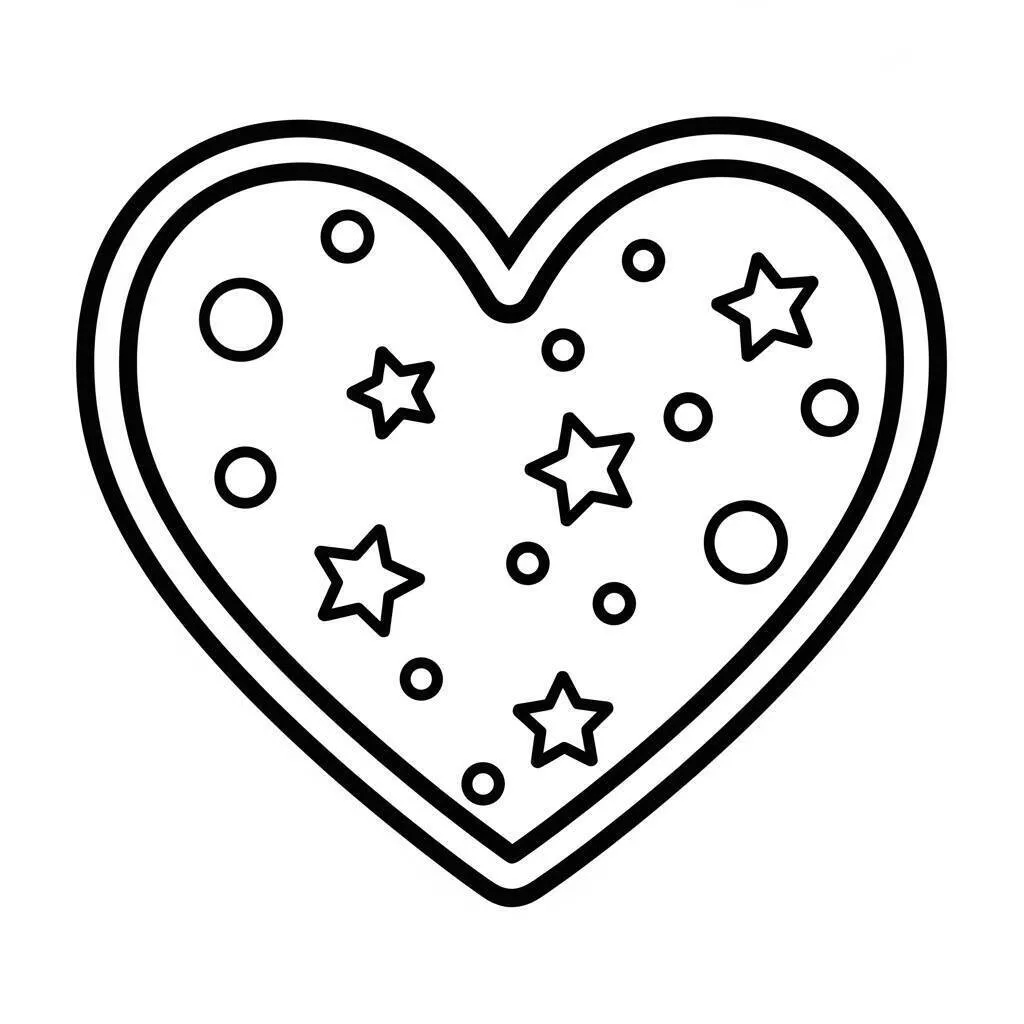 Desenho de Coração com Estrelas para Colorir