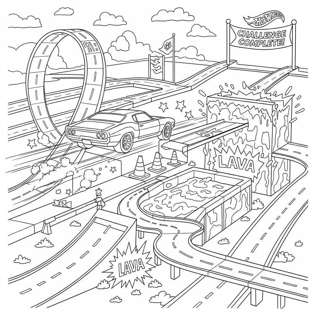 Hot Wheels Lava Challenge Coloring Page