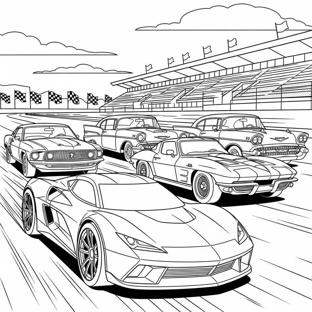 Hot Wheels Classic Cars Racing Coloring Page