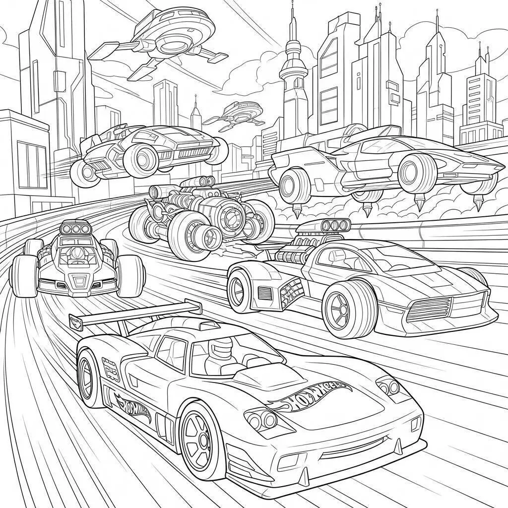 Hot Wheels Futuristic Cars Coloring Page