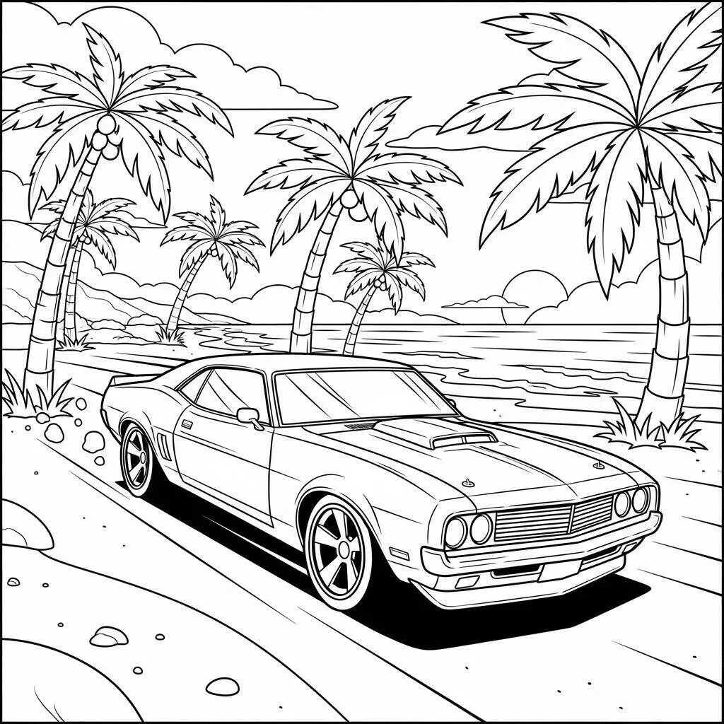 Hot Wheels Classic Car on the Beach Coloring Page