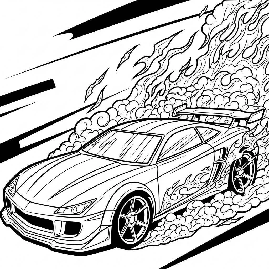 Hot Wheels Burning Race Car Coloring Page