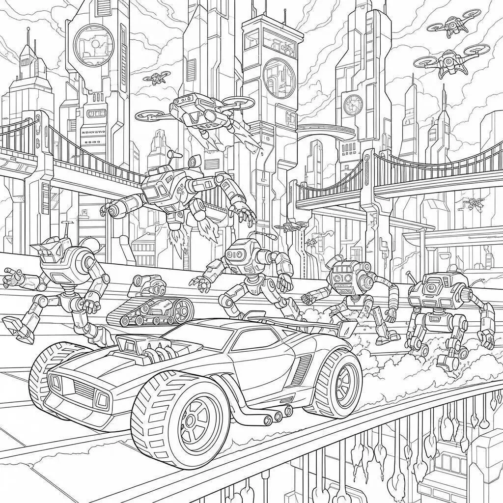 Hot Wheels Futuristic Car in Technological City Coloring Page