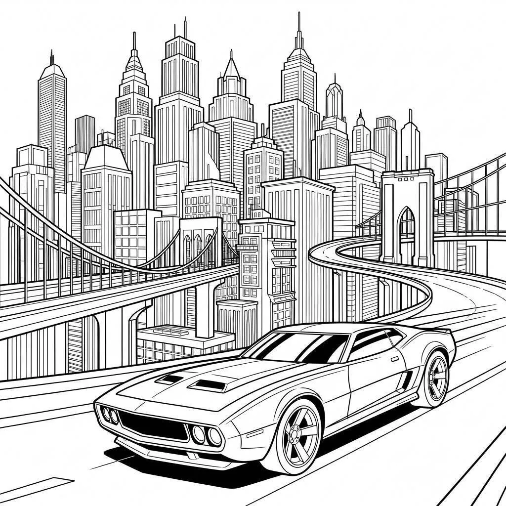 Desenho de Hot Wheels Carro Clássico em Cidade para Colorir