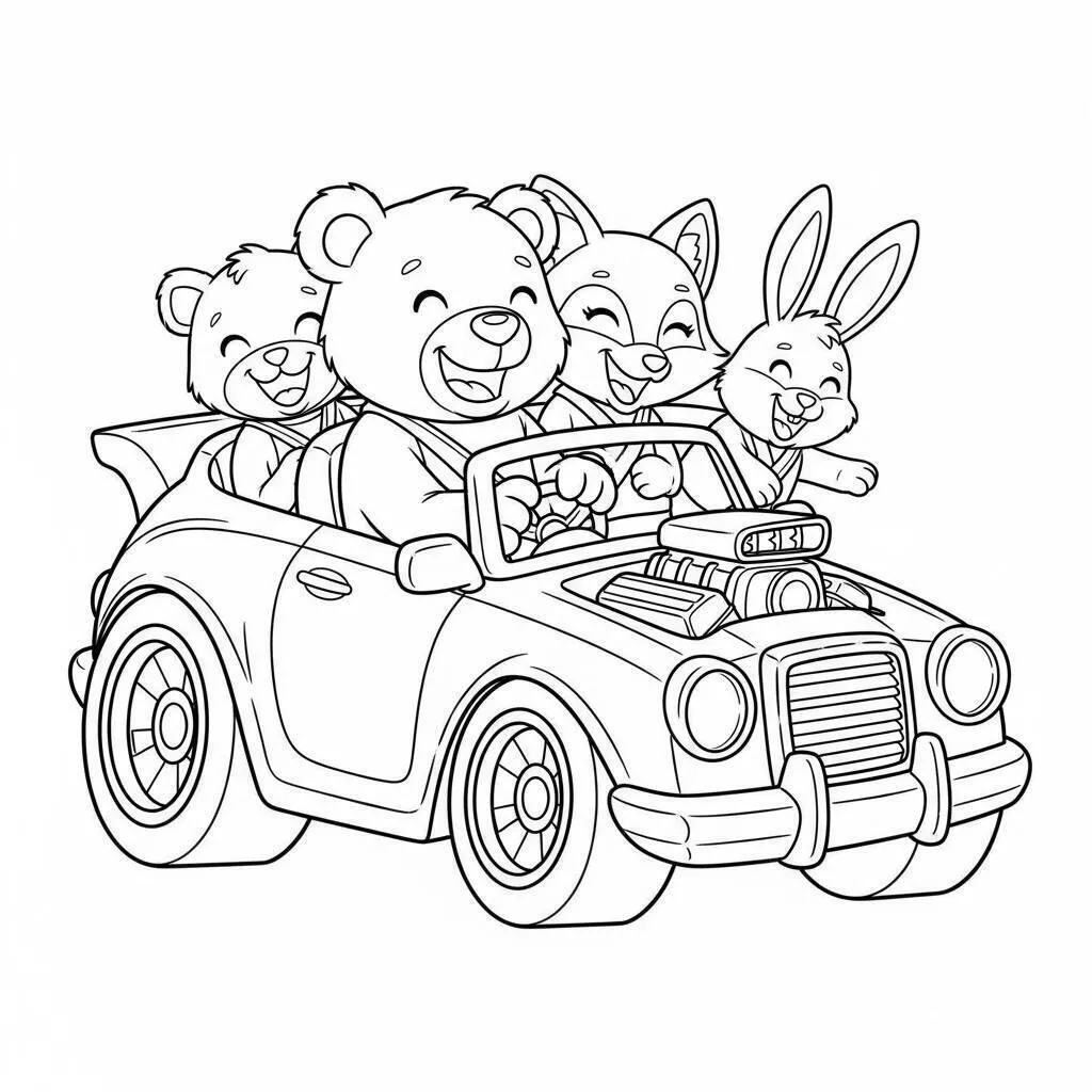Desenho de Hot Wheels com Animais Divertidos para Colorir