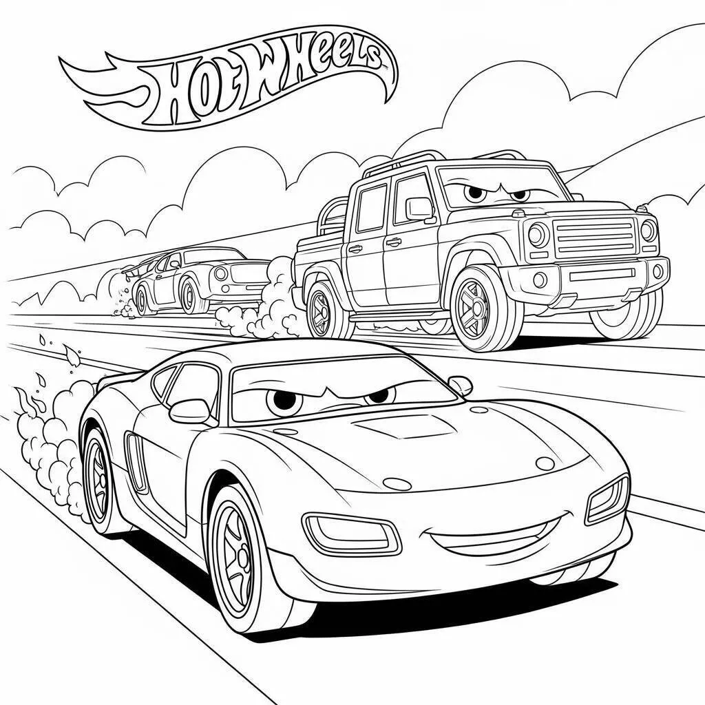 Hot Wheels Racing Cars Coloring Page