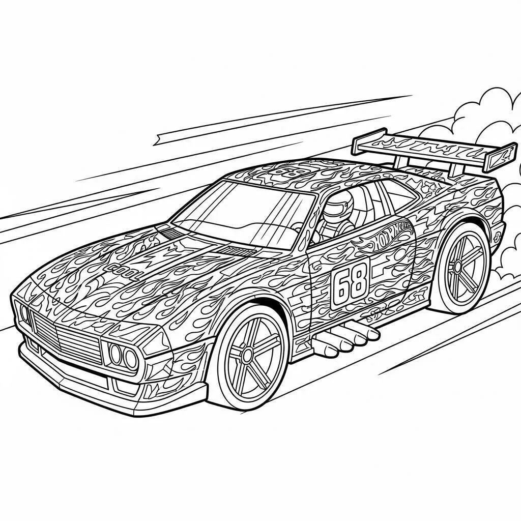 Hot Wheels Racing Car with Flames Coloring Page