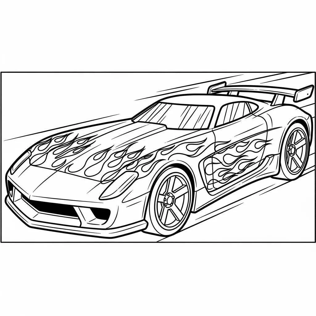 Hot Wheels Sports Car with Flames Coloring Page