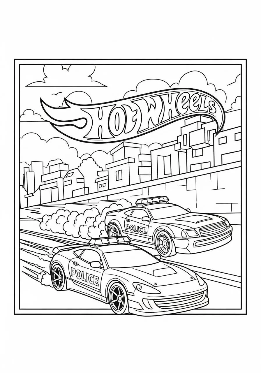 Desenho de Hot Wheels Carros de Polícia para Colorir
