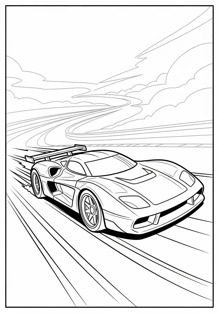 Desenho de Hot Wheels Carro de Corrida em Alta Velocidade para Colorir