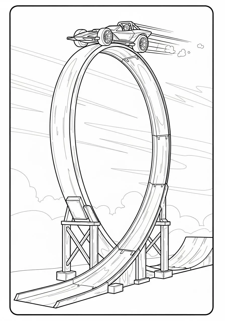 Desenho de Hot Wheels Carro em Looping para Colorir