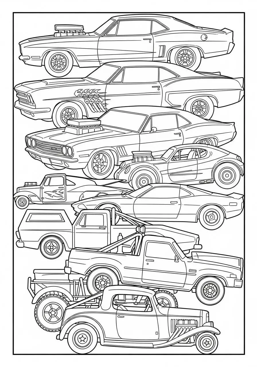 Hot Wheels Classic Cars Coloring Page