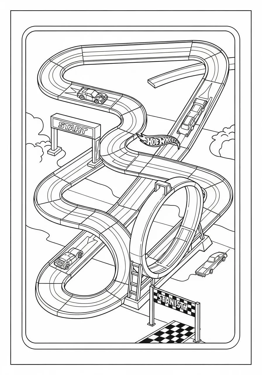 Hot Wheels Race Track with Loop Coloring Page