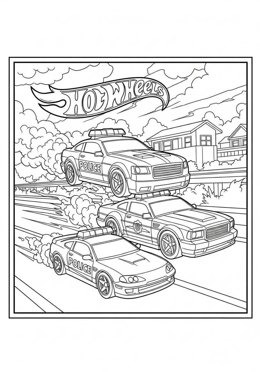 Hot Wheels Police Cars Coloring Page