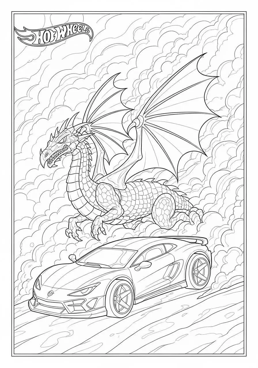 Hot Wheels Car with Dragon Coloring Page