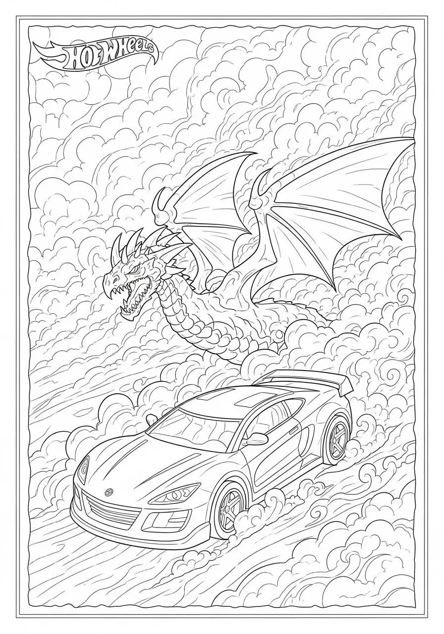 Hot Wheels Car in Dragon Race Coloring Page