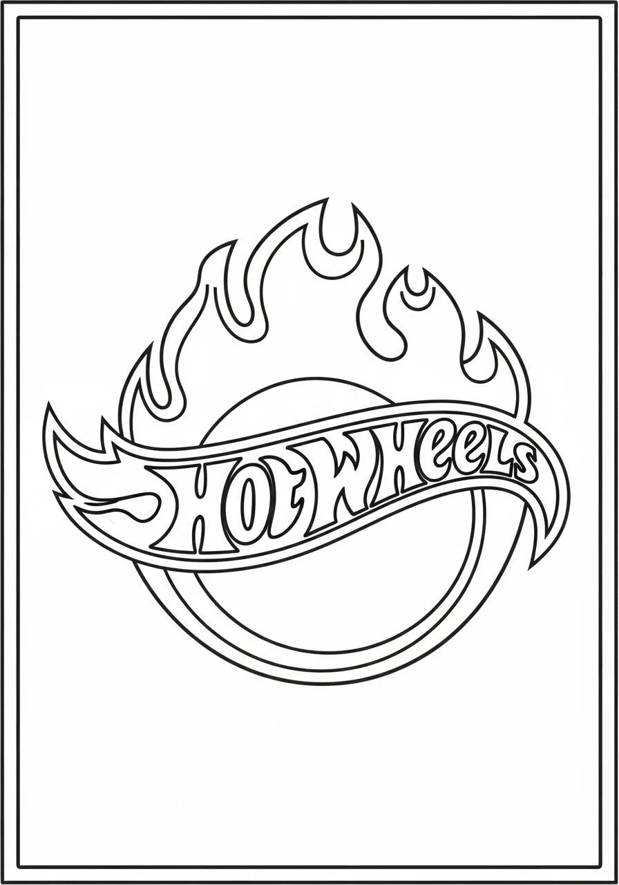 Hot Wheels Logo in Flames Coloring Page