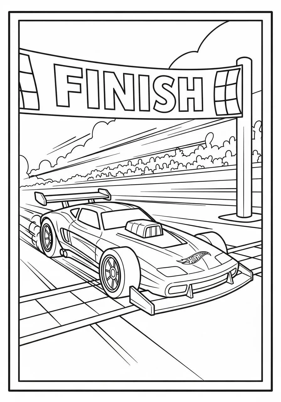 Hot Wheels Race Car at the Finish Line Coloring Page