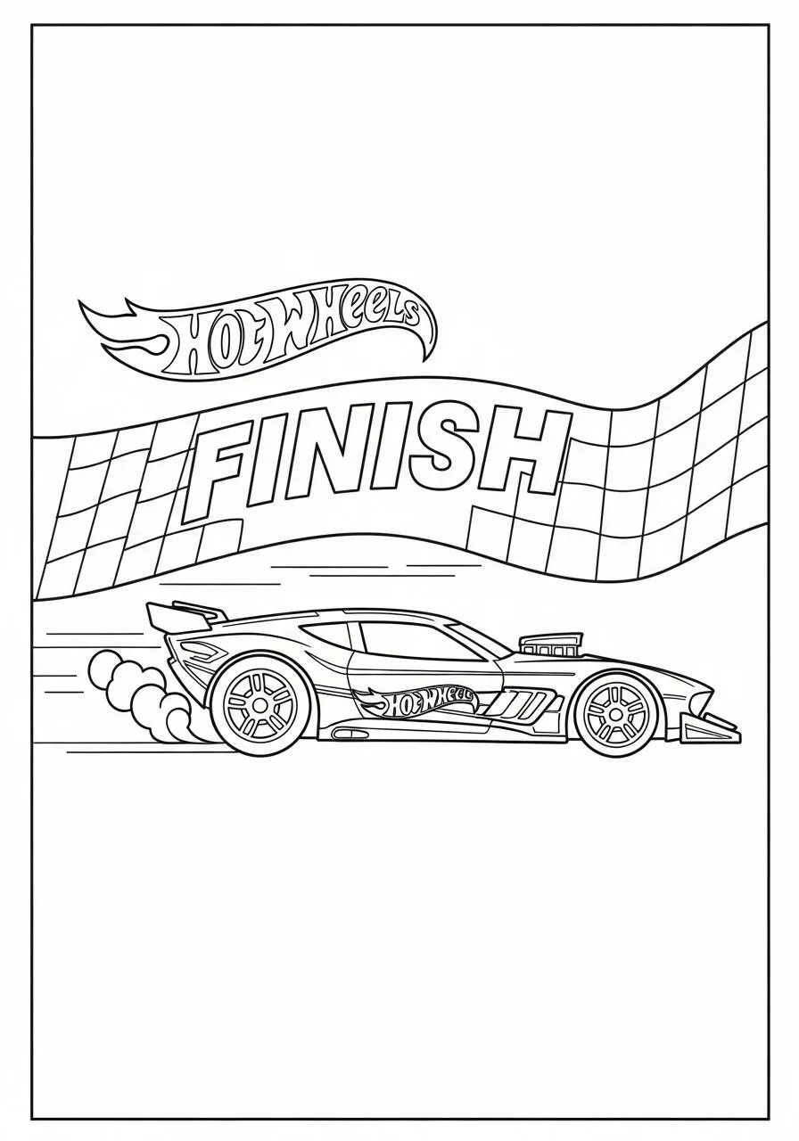 Hot Wheels Race Car at the Finish Line Coloring Page