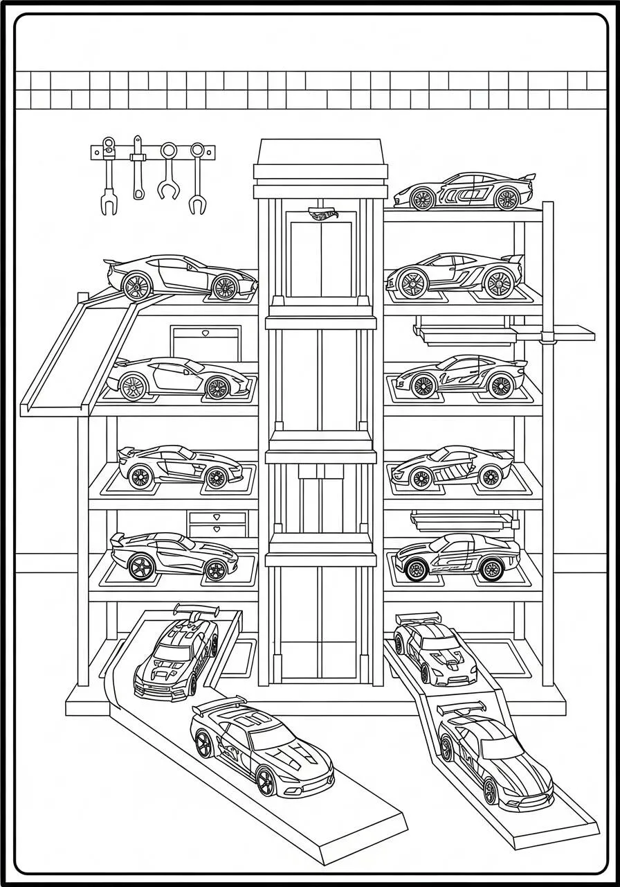 Hot Wheels Car Garage Coloring Page