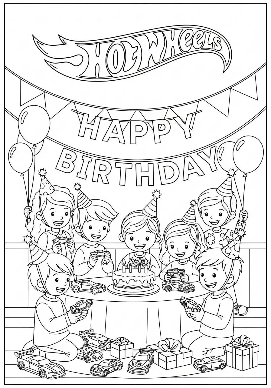 Hot Wheels Birthday Party Coloring Page