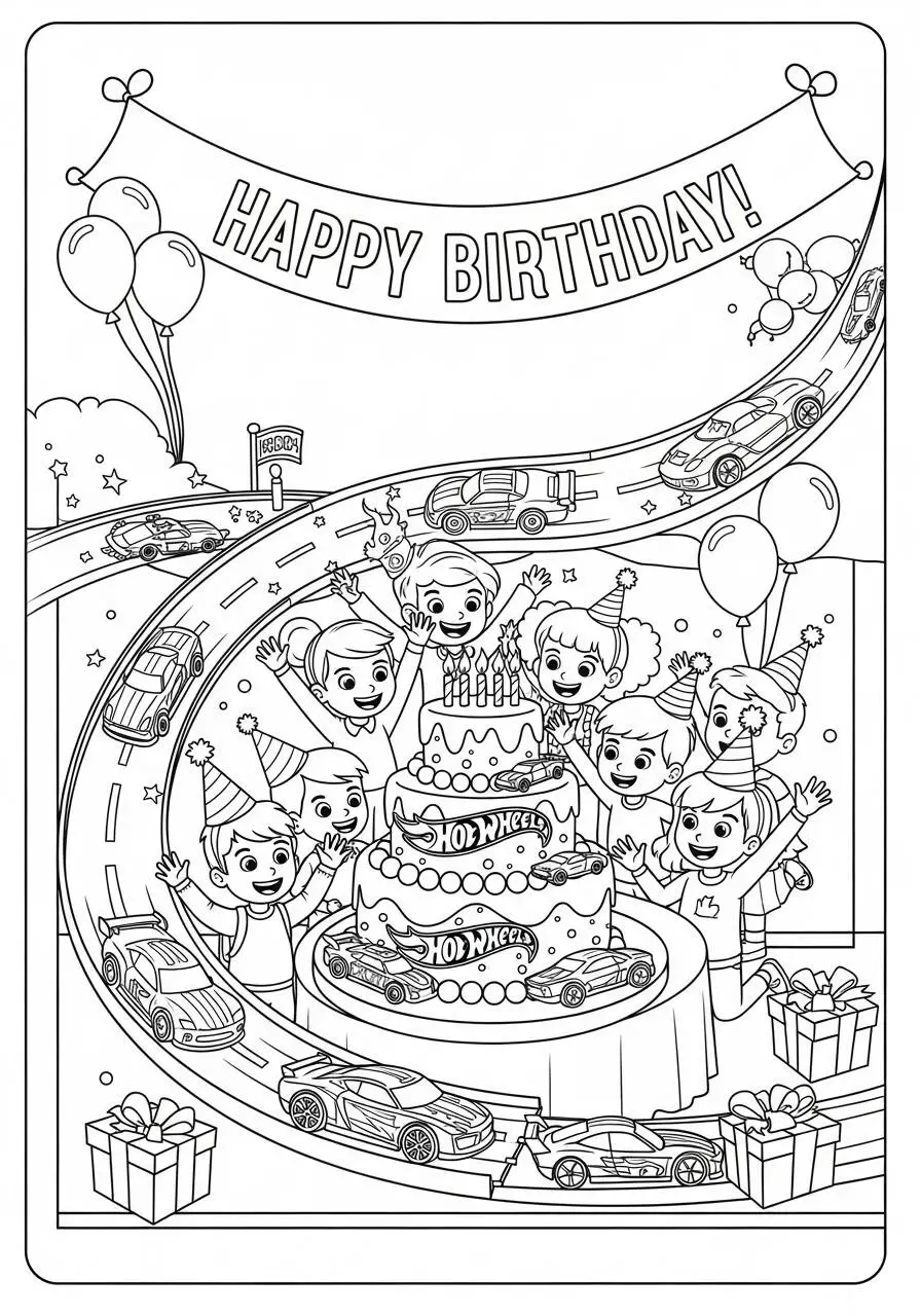 Hot Wheels Birthday Party Coloring Page