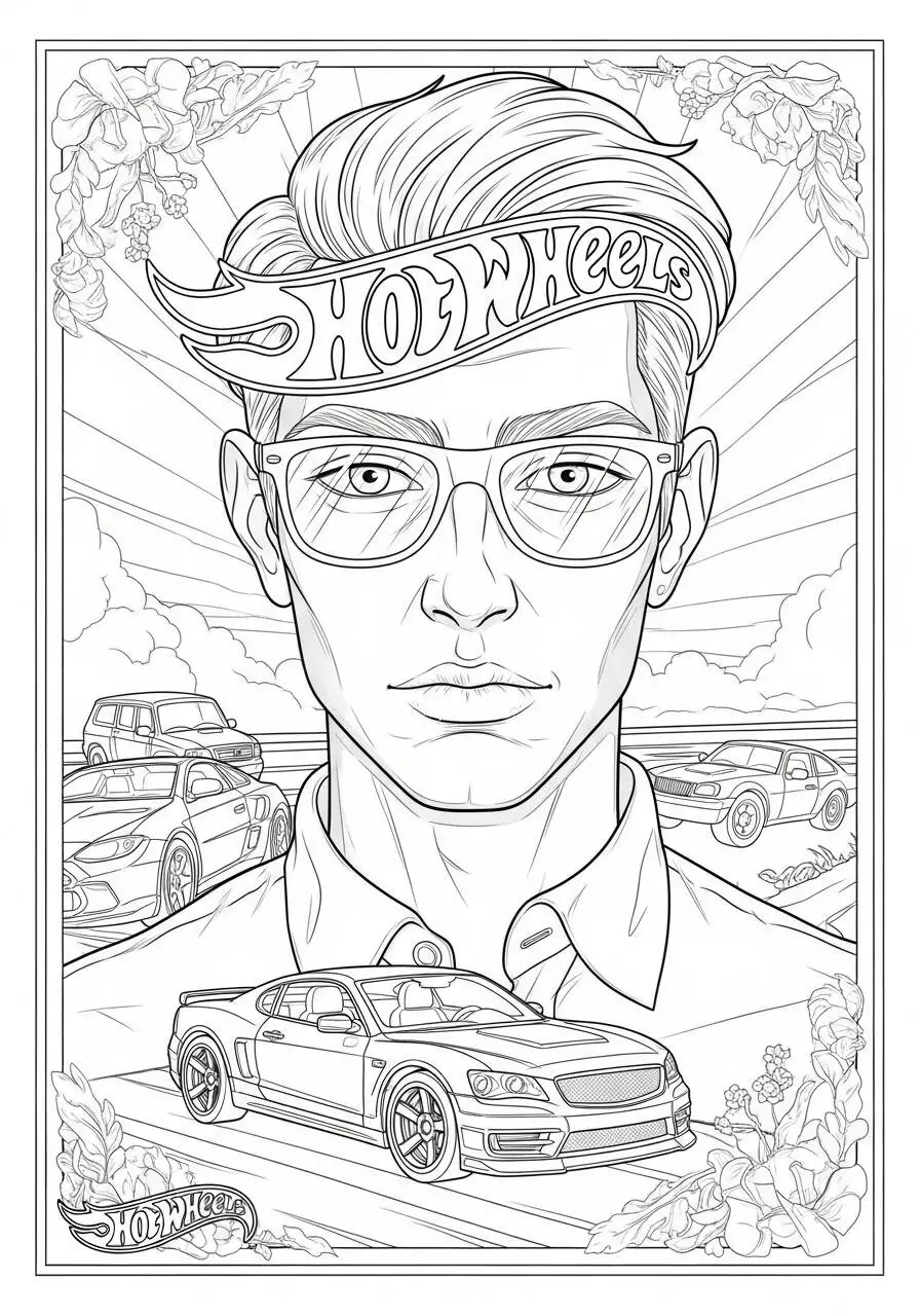 Hot Wheels with Stylish Driver Coloring Page
