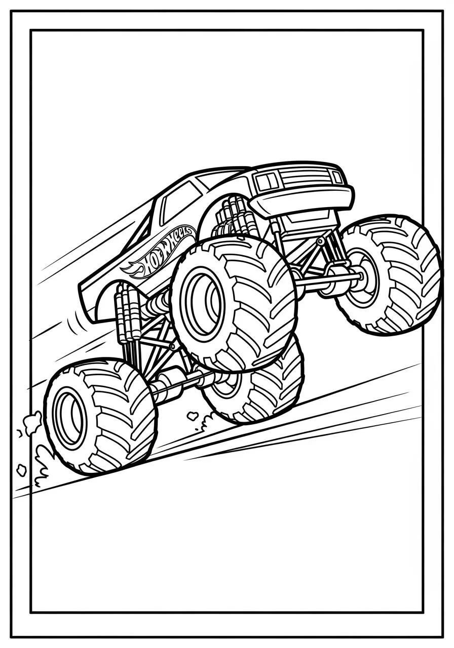 Desenho de Hot Wheels Monster Truck em Ação para Colorir