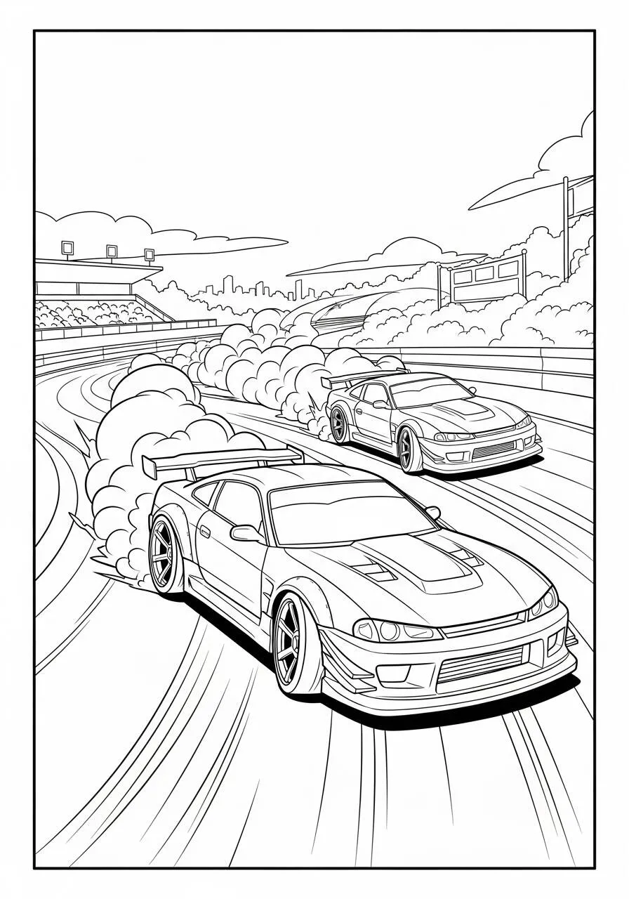 Desenho de Hot Wheels Carros de Corrida em Ação para Colorir