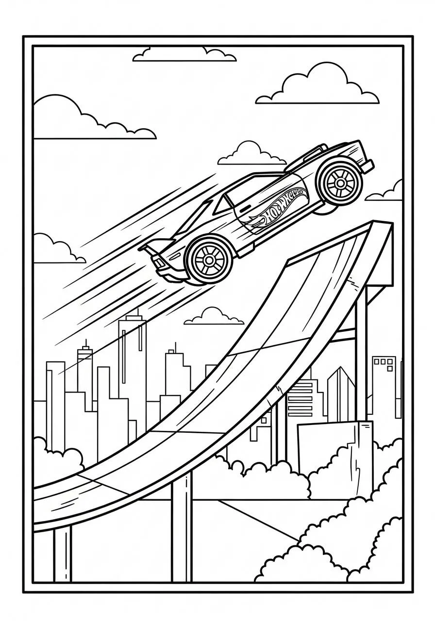 Desenho de Hot Wheels Carro Saltando em Pista para Colorir