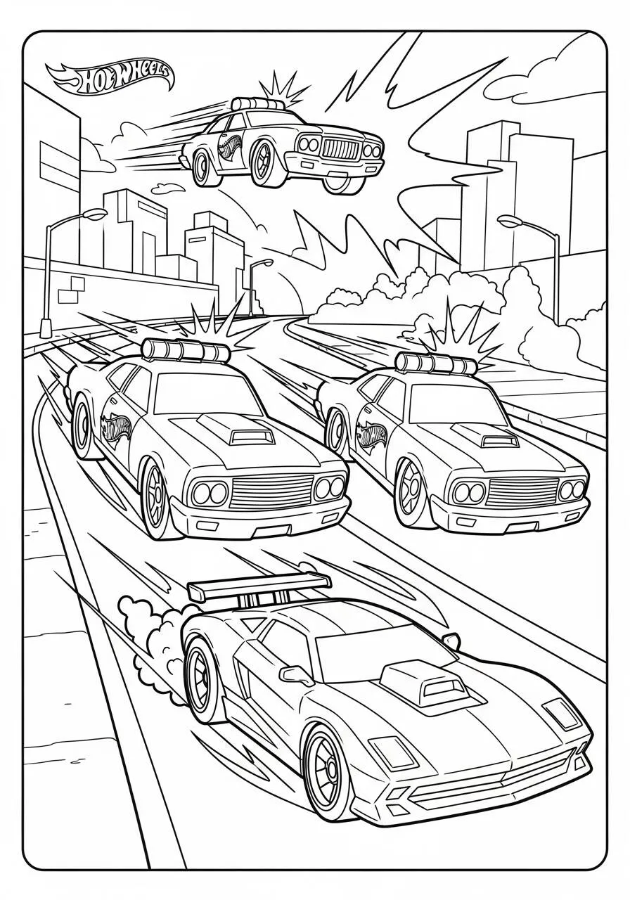 Desenho de Hot Wheels Carros em Ação para Colorir