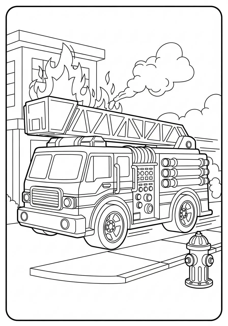Desenho de Hot Wheels Caminhão de Bombeiros em Chamas para Colorir