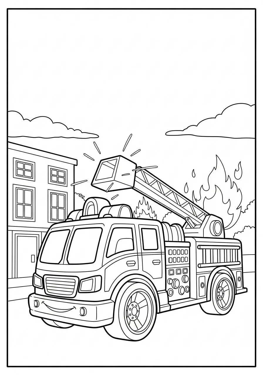 Desenho de Hot Wheels Caminhão de Bombeiros para Colorir