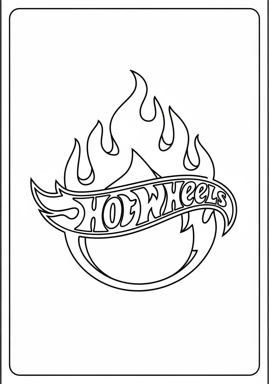 Hot Wheels Logo in Flames Coloring Page