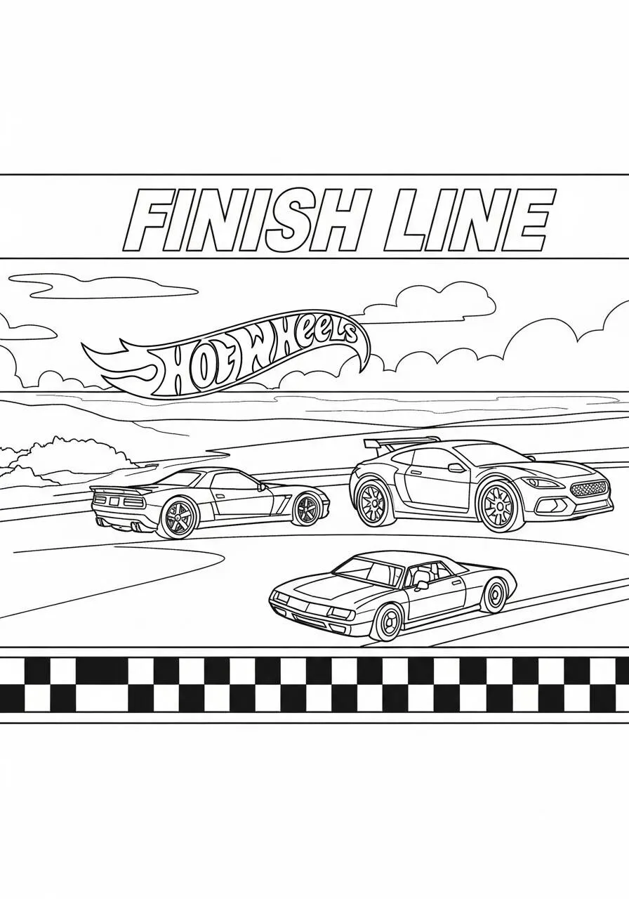Hot Wheels at the Finish Line Coloring Page