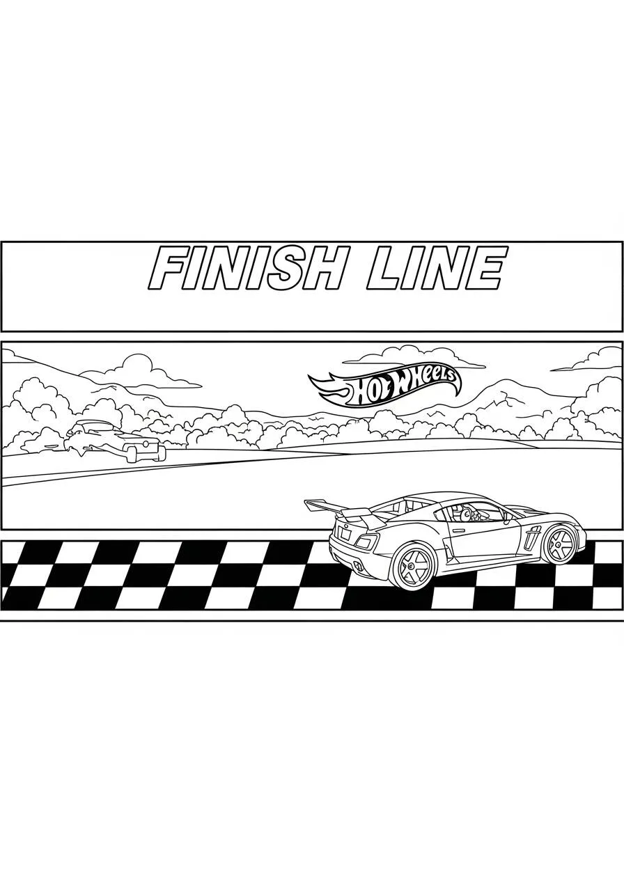 Hot Wheels at the Finish Line Coloring Page
