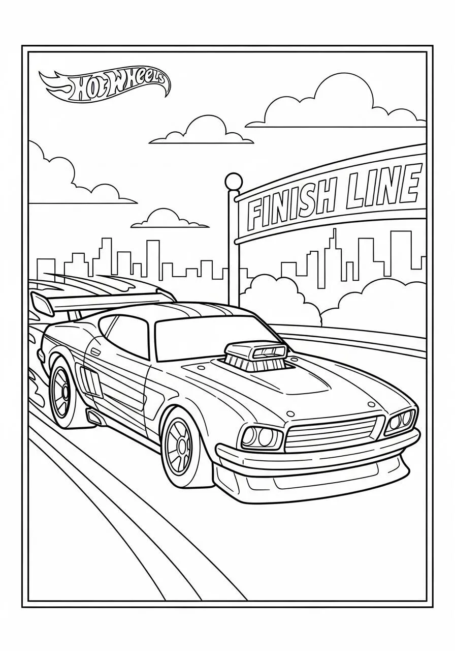 Hot Wheels Car at the Finish Line Coloring Page