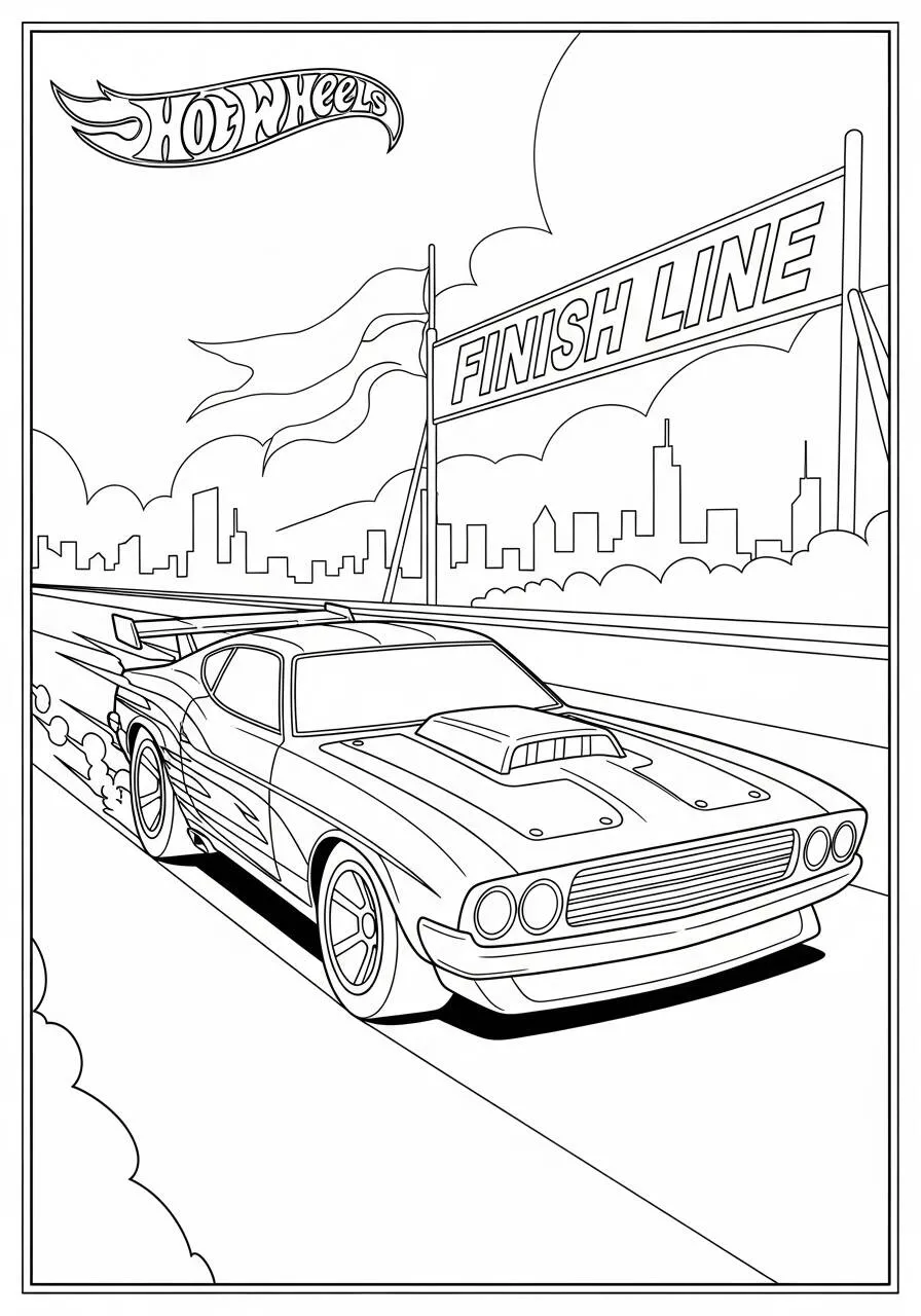 Hot Wheels Race Car at the Finish Line Coloring Page