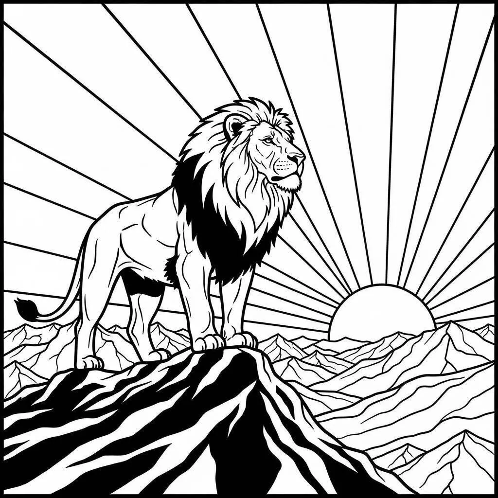 León majestuoso en una montaña para colorear