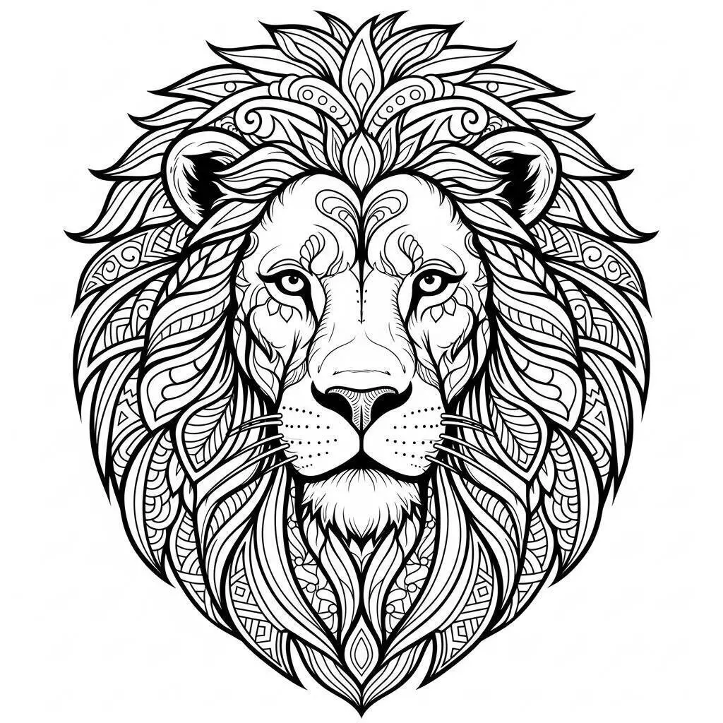 Dibujo de león con patrones intrincados para colorear