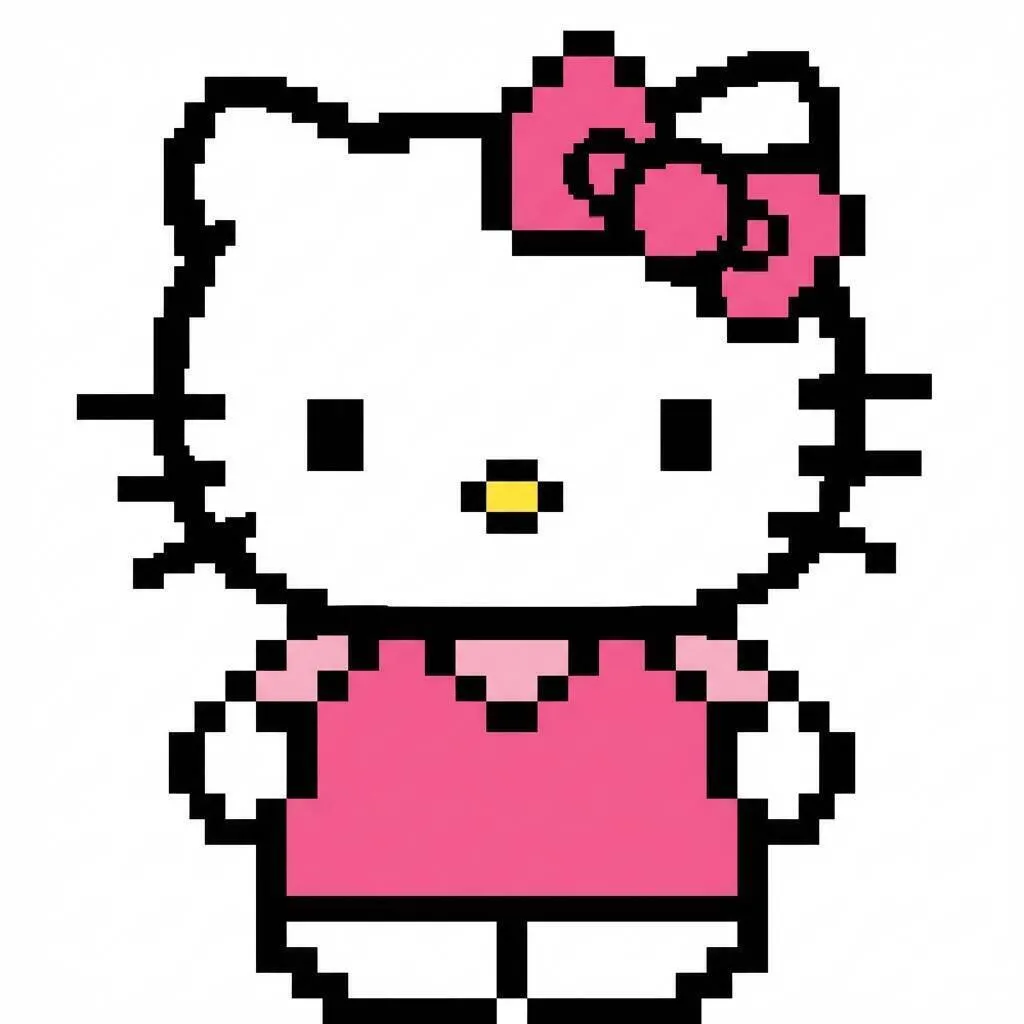 Pixel Art di Ciao Kitty in un adorabile vestito rosa