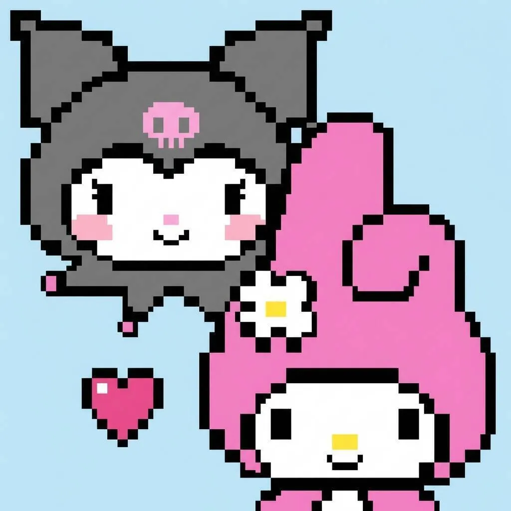 Pixel Art da Hello Kitty com Gatinha e Coração Fofo
